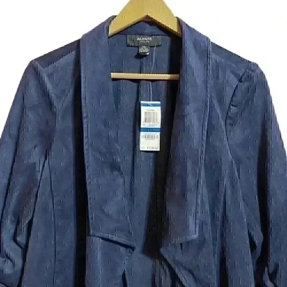 Alfani Jacket Women's PXL (Petite X-Large) Modern Navy Pleather Open Front NWT - Picture 2 of 8